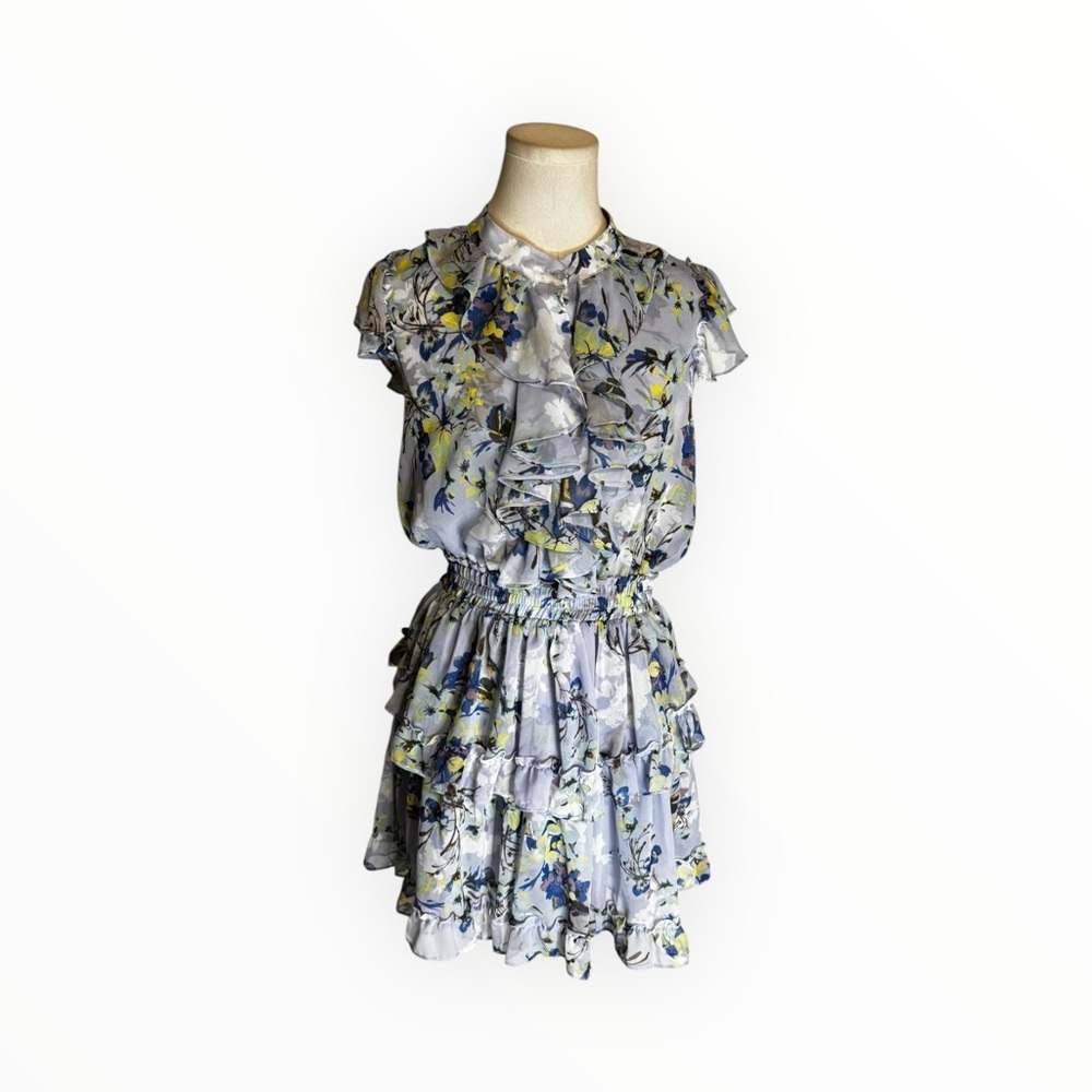 MISA Alona Floral Ruffle Mini Dress Purple Sundress Vacation Party Garden S Trip - Picture 7 of 15
